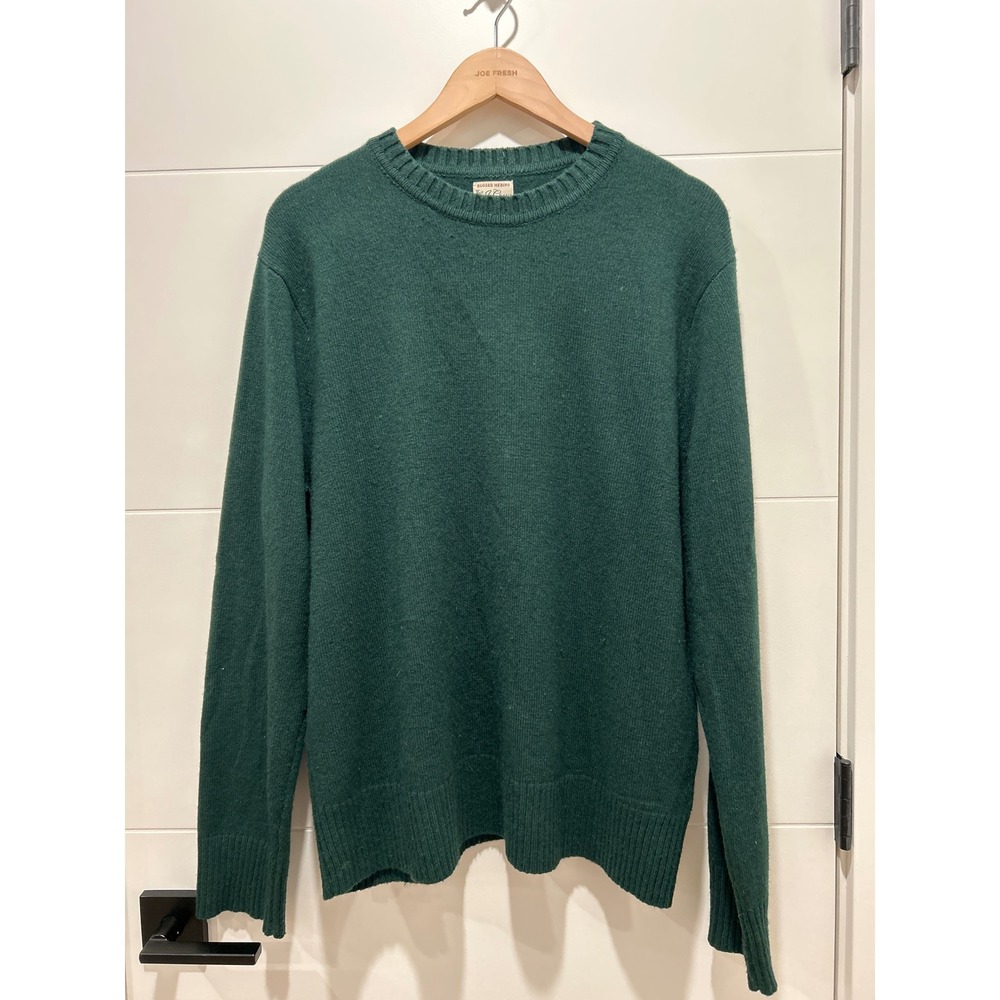 J.Crew Rugged Merino Wool Blend Crewneck Sweater Mens XL Green Knit Pullover
